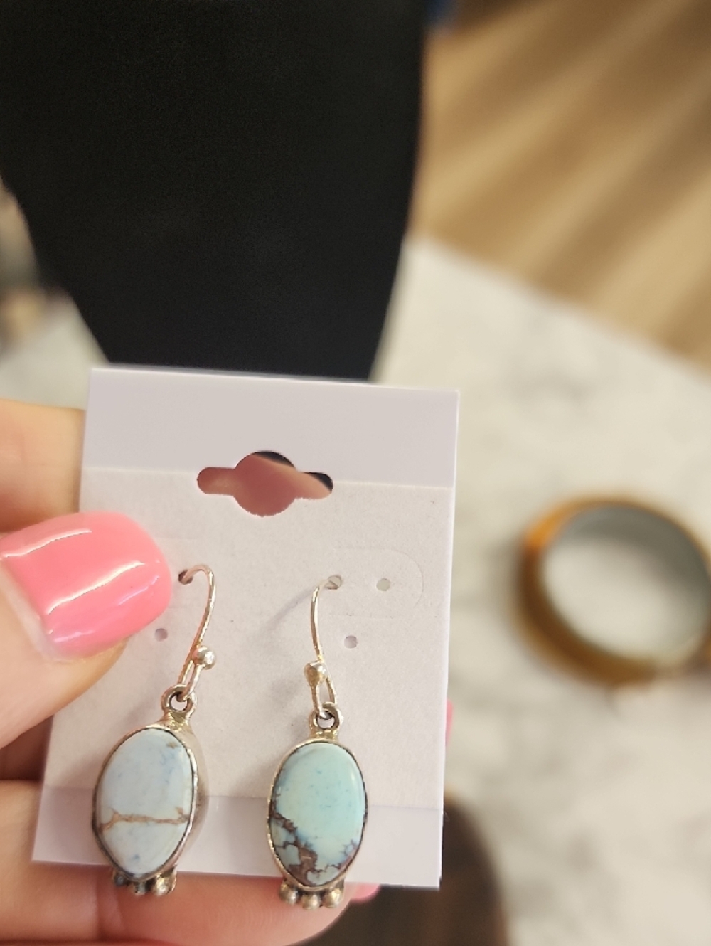 Sterling And Golden Hills Turquoise Earrings - Picture 2 of 3
